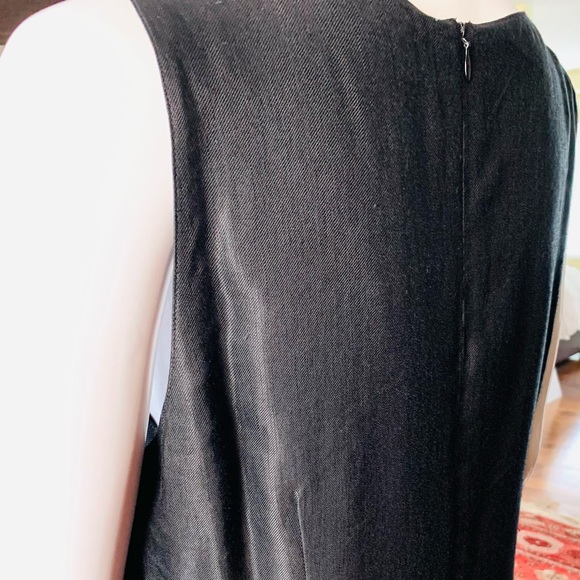 Black shiny linen midi prom party dress sleeveless silver metal chain belt US 10 - Picture 5 of 16